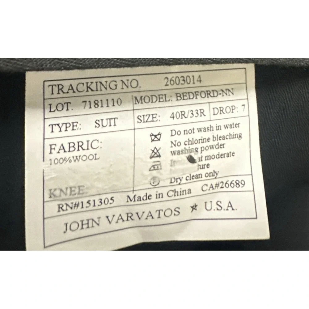 John Varvatos Men Size 33 Bedford-NN Wool‎ Suit Pants Navy Unhemmed